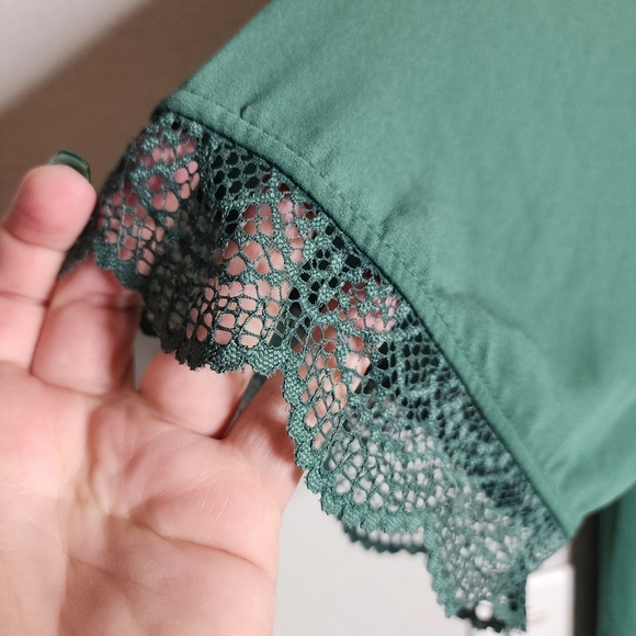 NWT Macy's I.N.C. International Concepts Green Lace Trim Short Robe XL - Picture 4 of 14